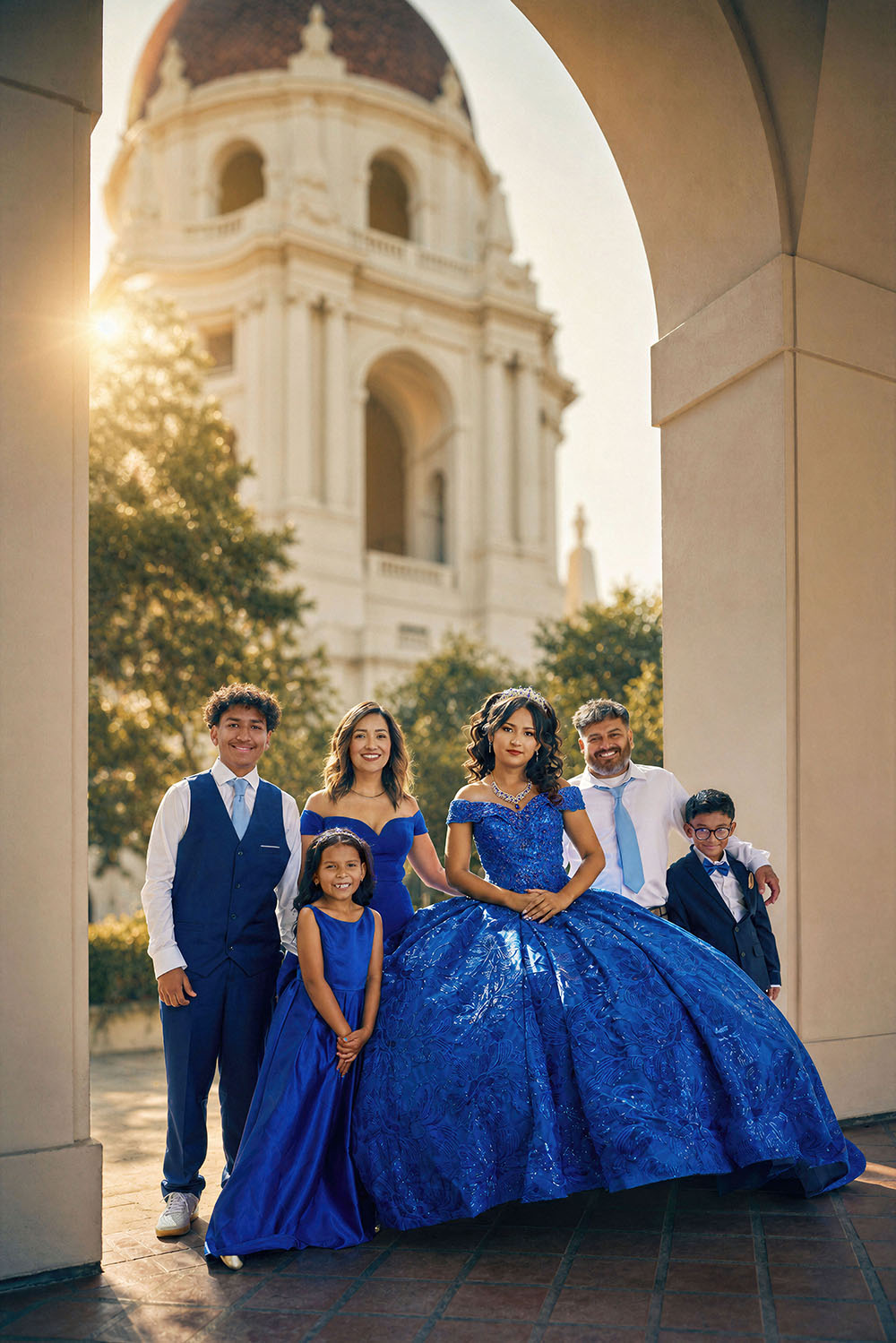 Quinceañera Family portrait at Pasadena City Hall.